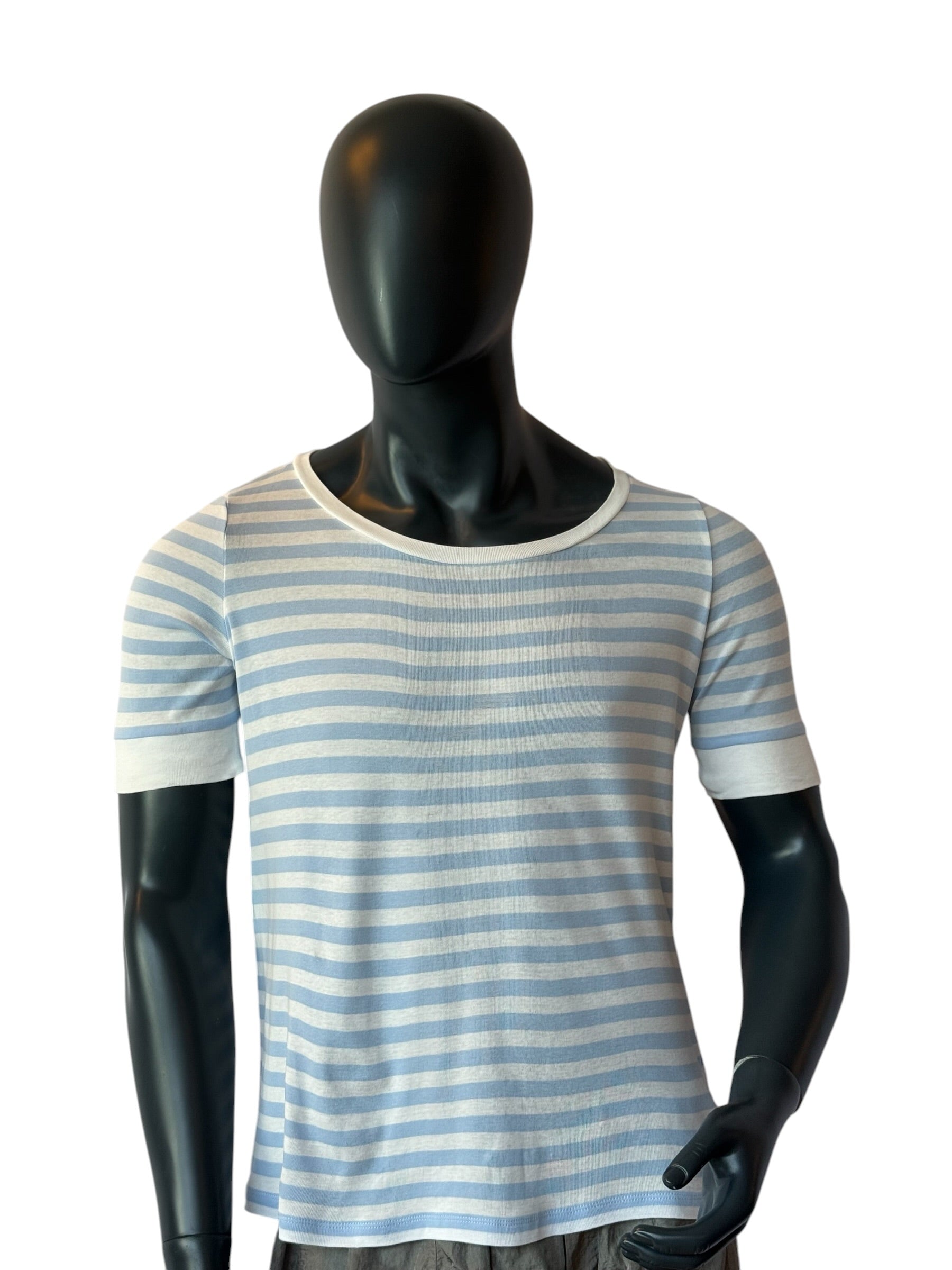 Bogner Women Striped T Shirt Blue White Logo Embroidery